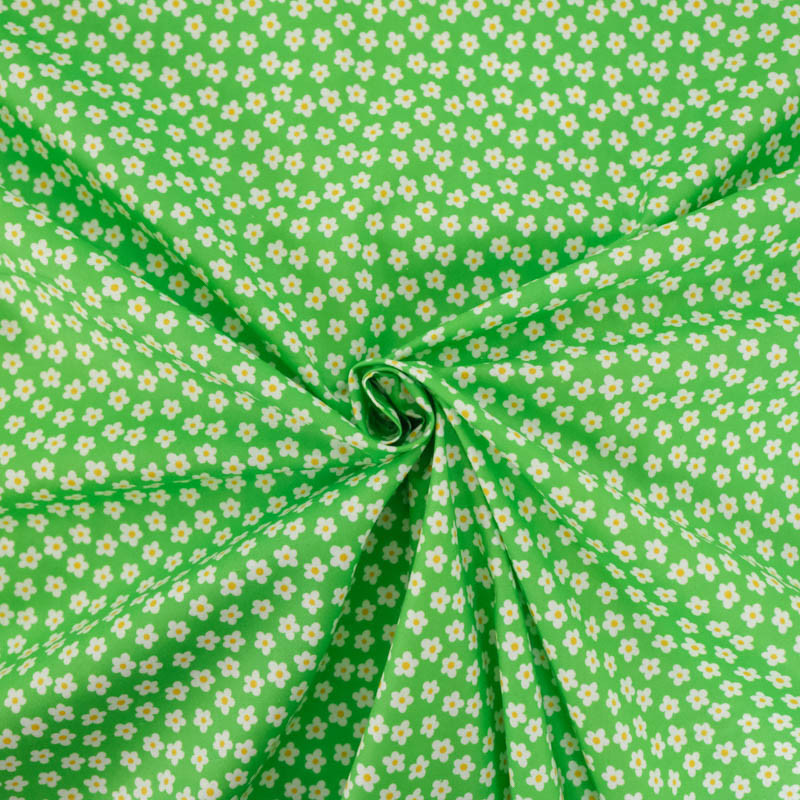 White Floral Cotton Poplin on a Green Background - Maison Klem